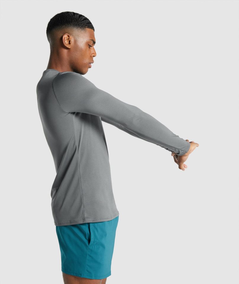 Men's Gymshark Arrival Long Sleeve Graphic T-Shirts Grey | CA 5D3160